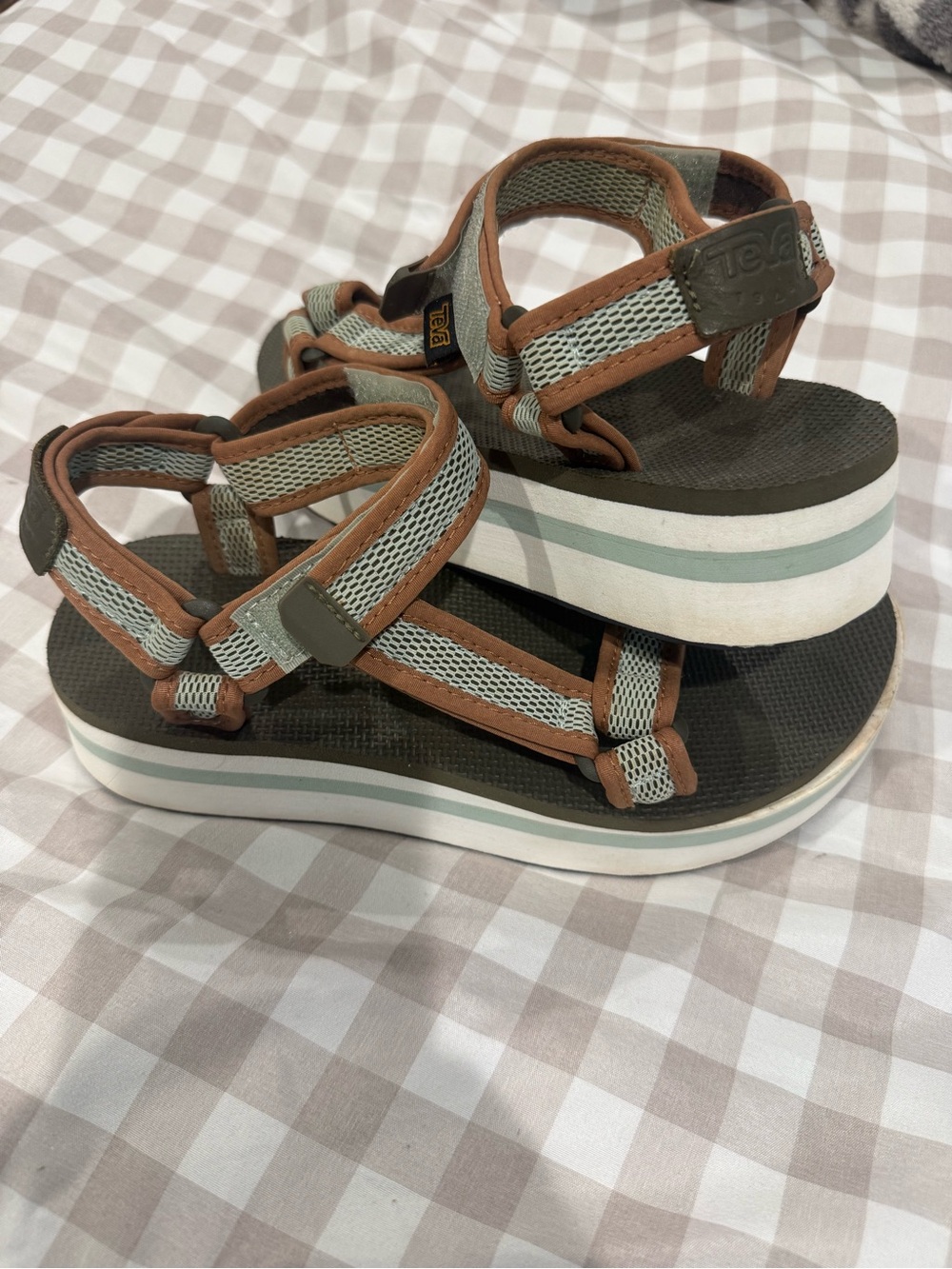 Teva Platform Sandals in Olive Green and Brown
